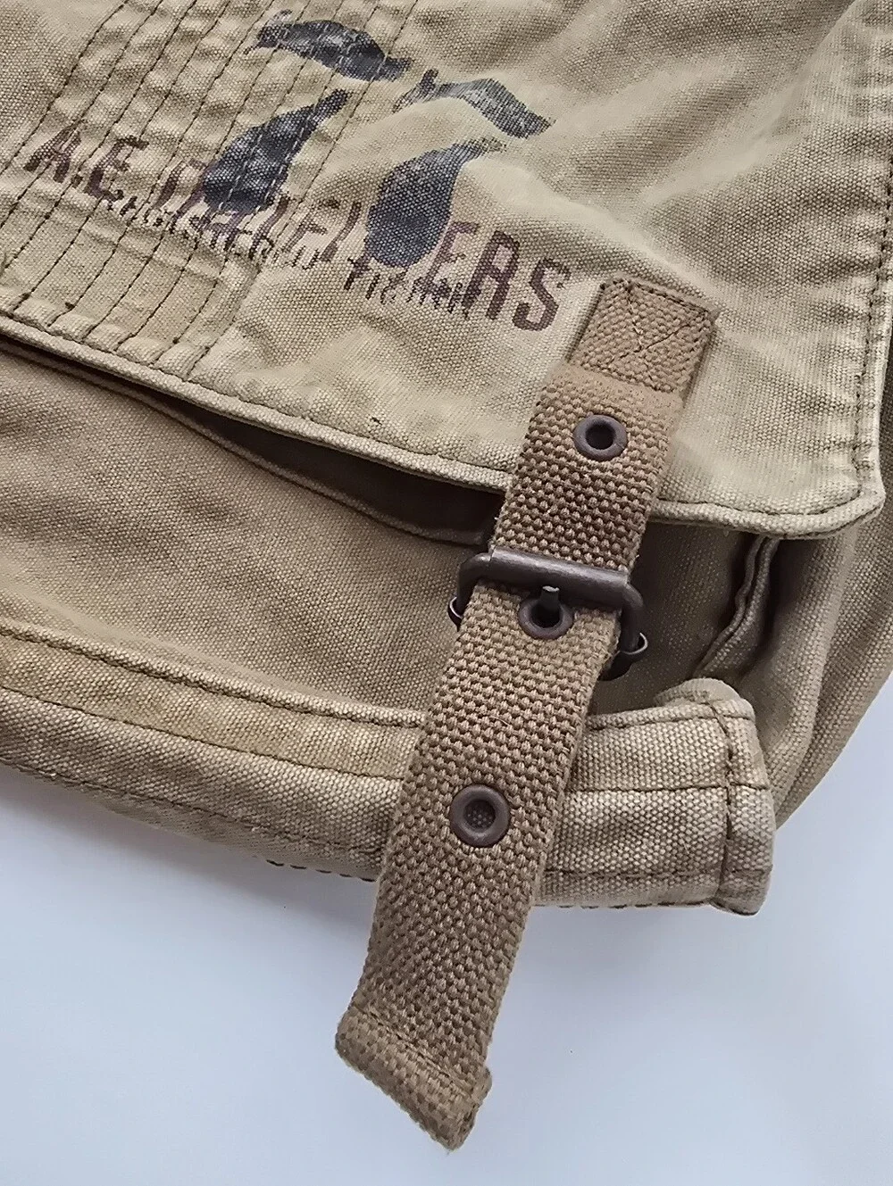 American Eagle Canvas Messenger Crossbody Laptop Utility Bag Khaki Tan